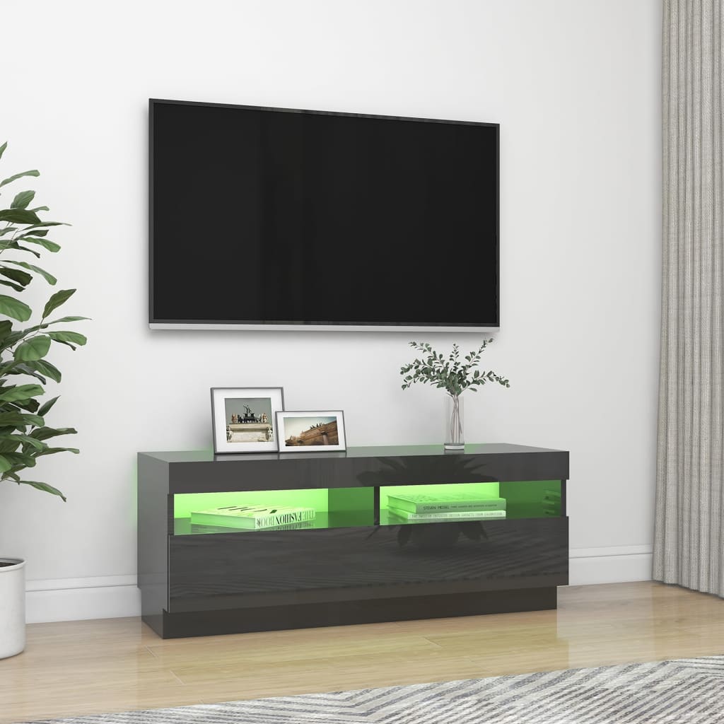 vidaXL TV Cabinet with LED Lights High Gloss Grey 100x35x40 cm