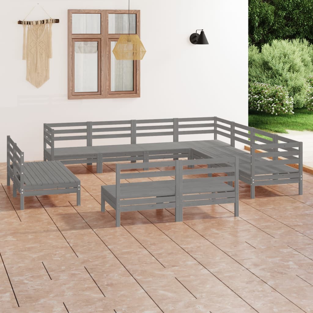 vidaXL 11 Piece Garden Lounge Set Solid Wood Pine Grey