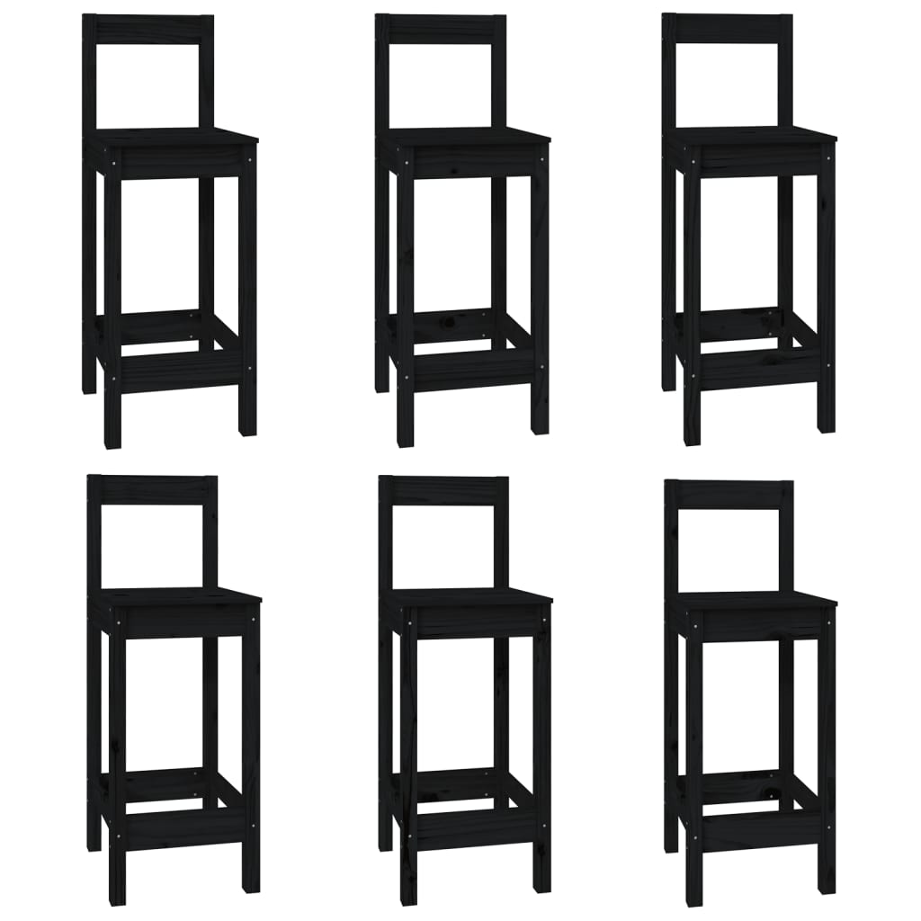 vidaXL Bar Chairs 6 pcs Black Solid Wood Pine