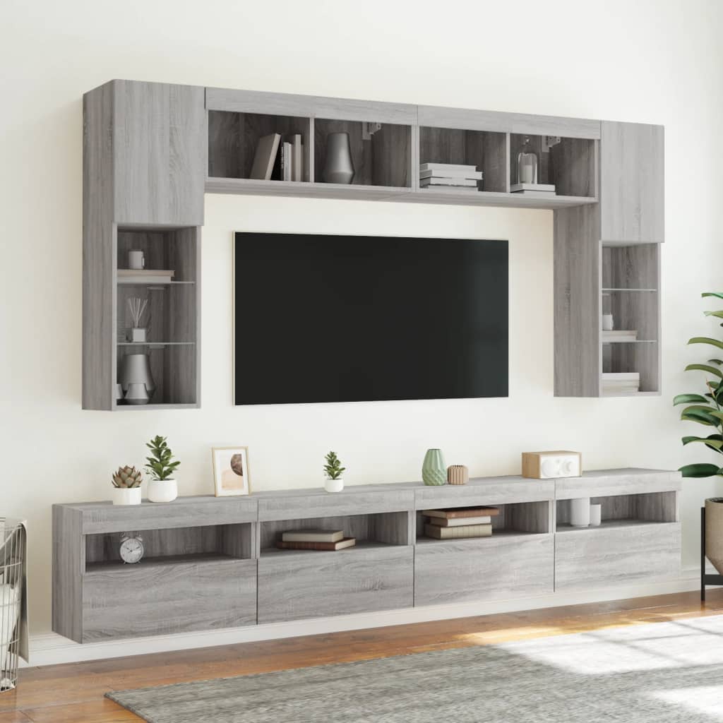 vidaXL TV Wall Cabinet with LED Lights Grey Sonoma 60x30x40 cm