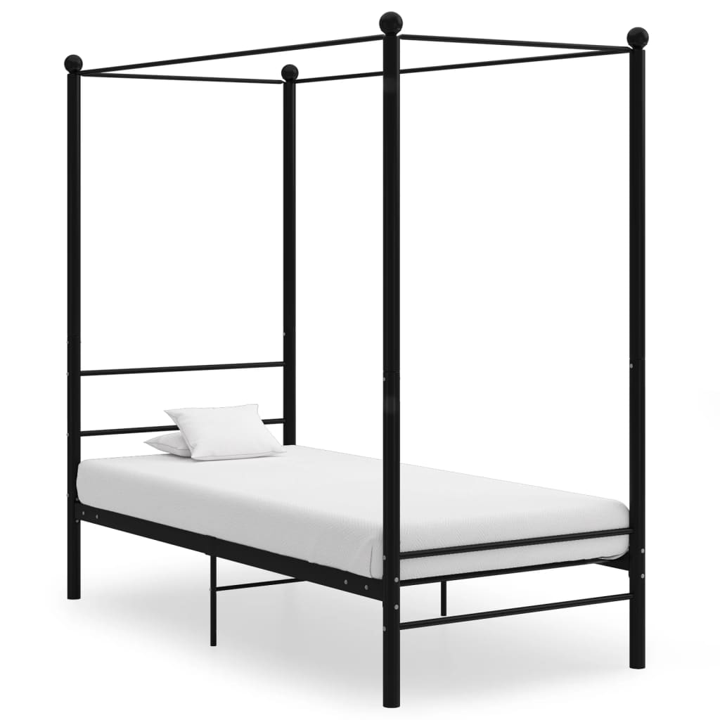 vidaXL Canopy Bed Frame Black Metal 90x200 cm