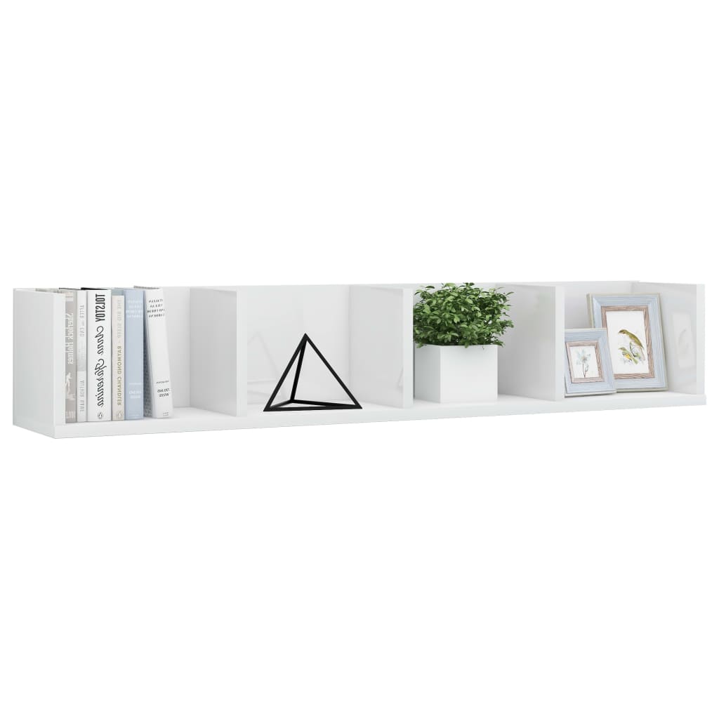 vidaXL CD Wall Shelf High Gloss White 100x18x18 cm Engineered Wood