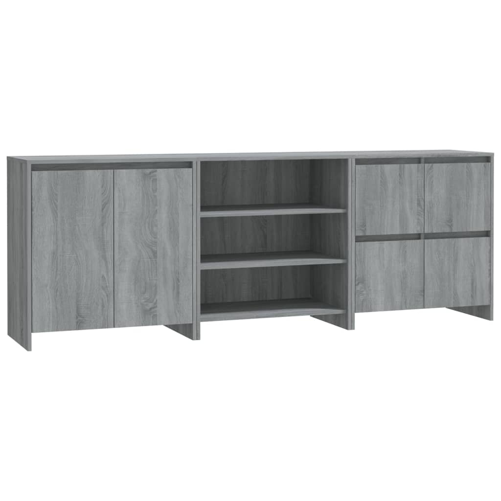 vidaXL 3 Piece Sideboard Grey Sonoma Engineered Wood
