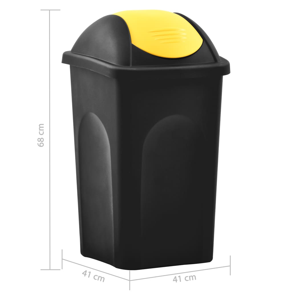 vidaXL Trash Bin with Swing Lid 60L Black and Yellow