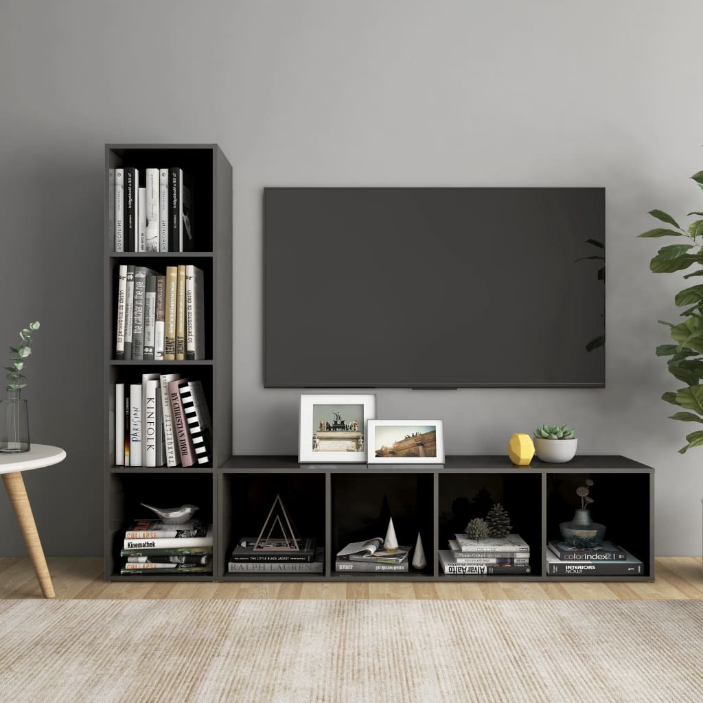 vidaXL TV Cabinets 2 pcs High Gloss Grey 142.5x35x36.5 cm Engineered Wood