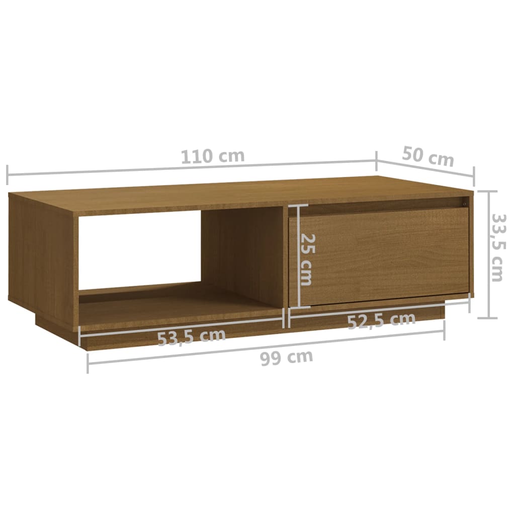 vidaXL Coffee Table Honey Brown 110x50x33.5 cm Solid Pinewood