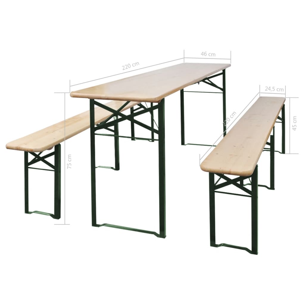 vidaXL Folding Beer Table with 2 Benches 220 cm Fir Wood