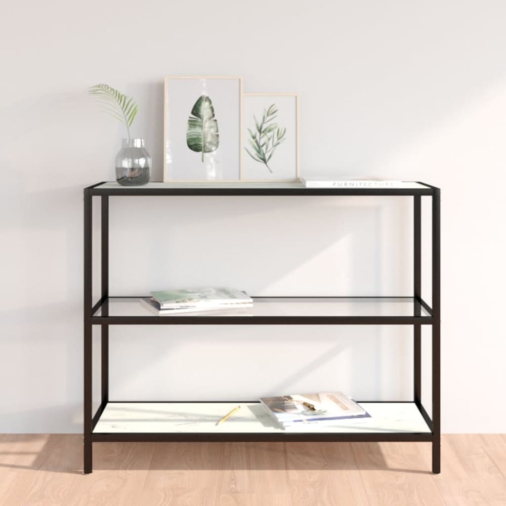 vidaXL Shelf Transparent and White Marble 100x36x90 cm Tempered Glass
