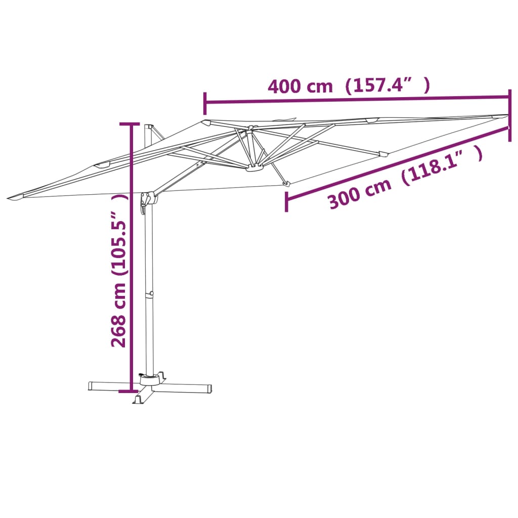 vidaXL LED Cantilever Umbrella Sand White 400x300 cm