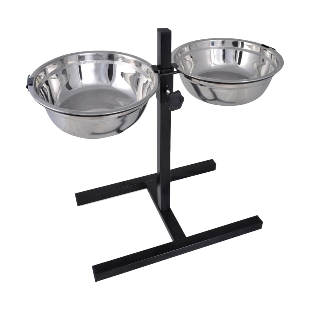 vidaXL Adjustable Double Diner Pet Dog Feeding Stand & 2 x 2.6L Stainless Steel Bowls