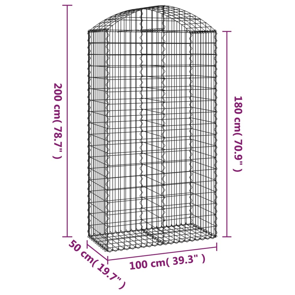 vidaXL Arched Gabion Basket 100x50x180/200 cm Galvanised Iron
