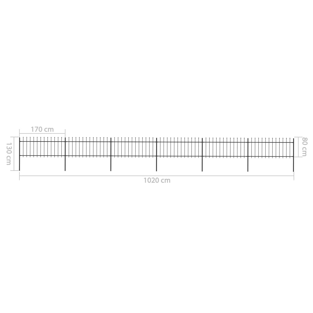 vidaXL Garden Fence with Spear Top Steel 10.2x0.8 m Black