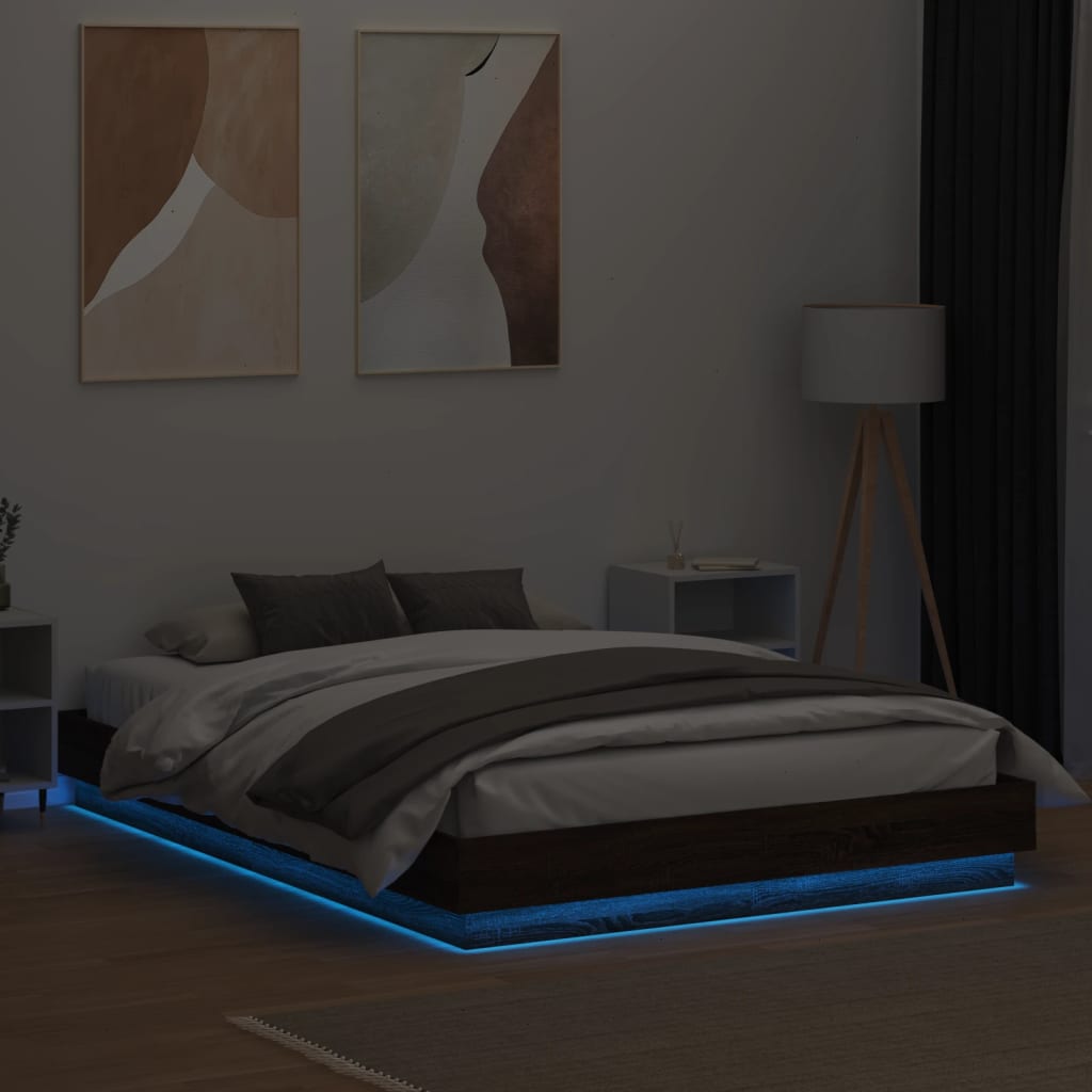 vidaXL Bed Frame with LED Lights Brown Oak 120x200 cm