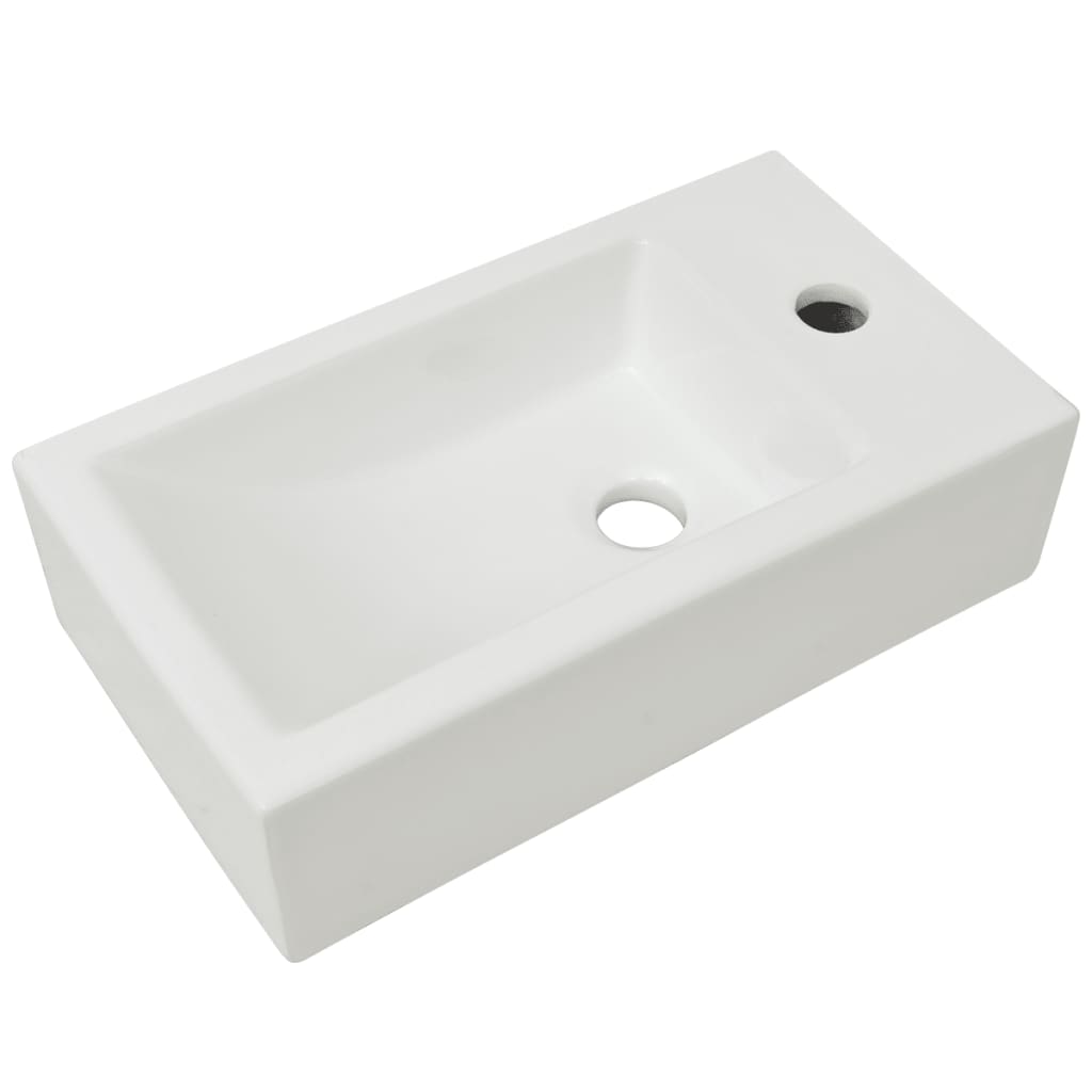 vidaXL Basin with Faucet Hole Rectangular Ceramic White 46x25.5x12 cm