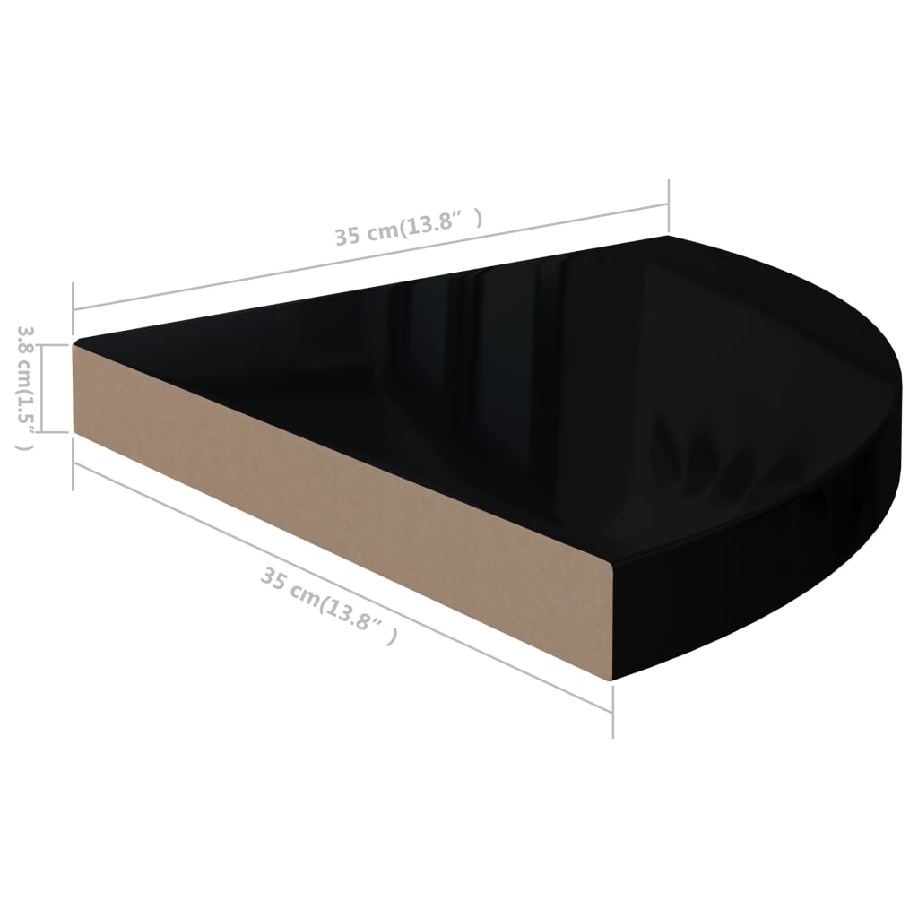 vidaXL Floating Corner Shelves 2 pcs High Gloss Black 35x35x3.8 cm MDF