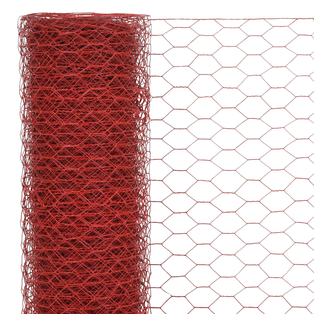 vidaXL Chicken Wire Fence Steel with PVC Coating 25x1 m Red