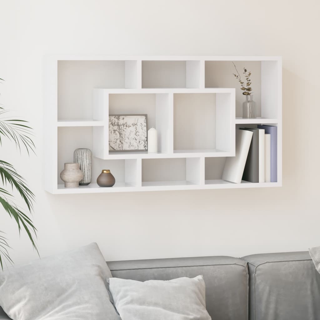vidaXL Wall Display Shelf 8 Compartments High Gloss White