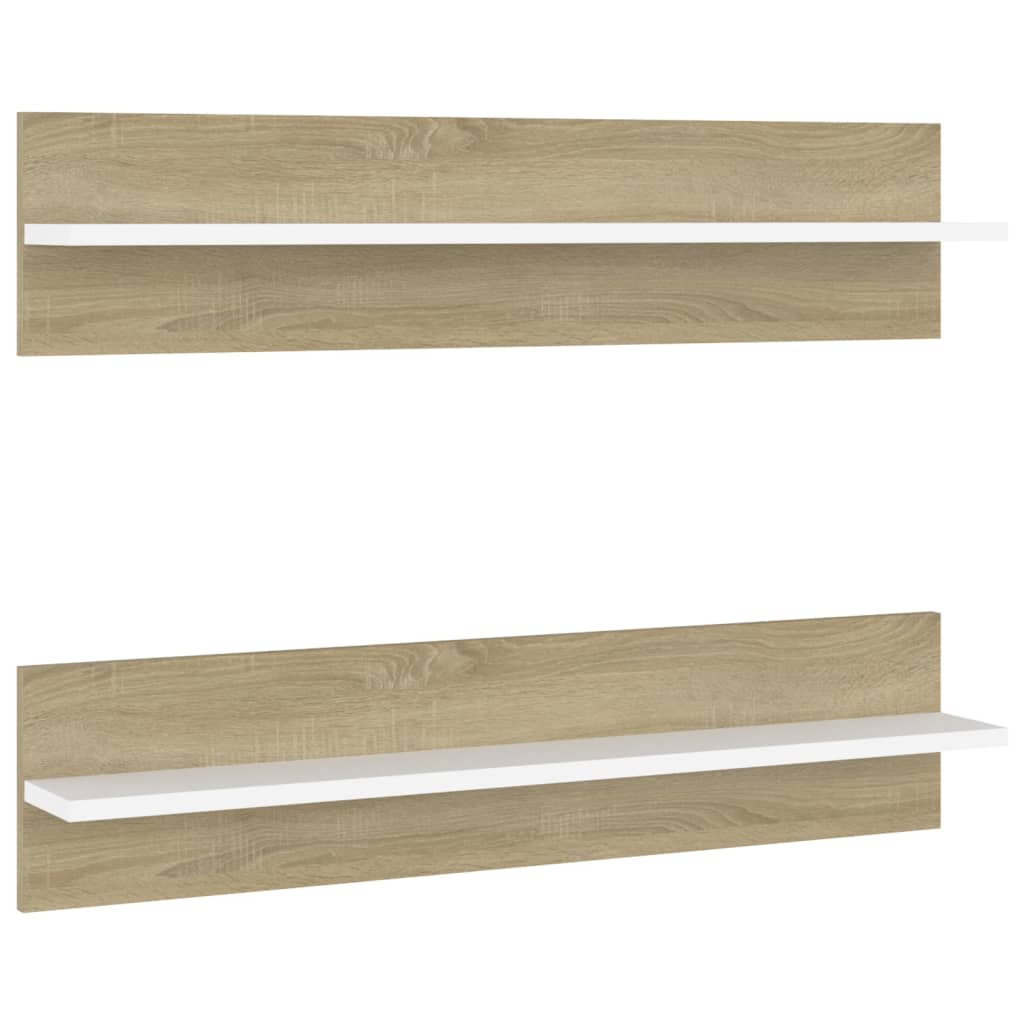 vidaXL Wall Shelf 2 pcs White and Sonoma Oak 80x11.5x18 cm Engineered Wood