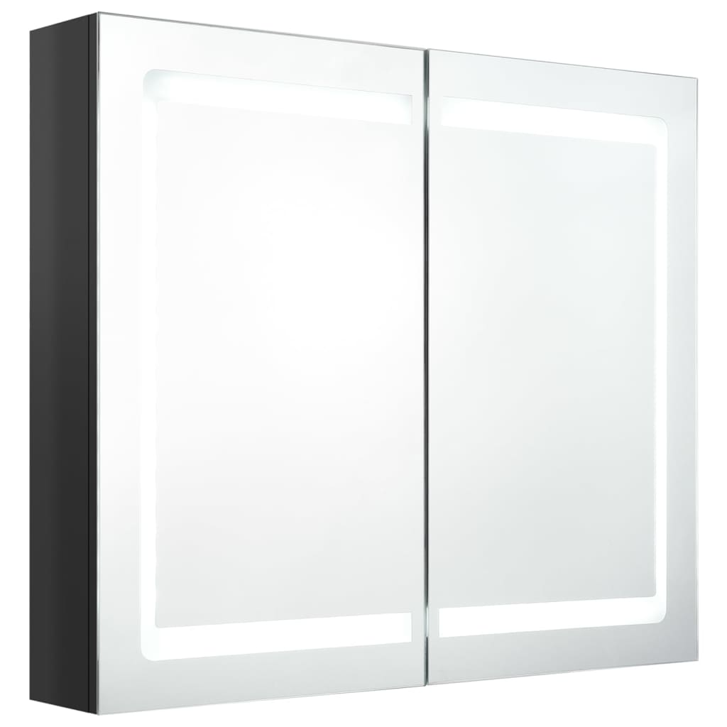 vidaXL LED Bathroom Mirror Cabinet Shining Black 80x12x68 cm