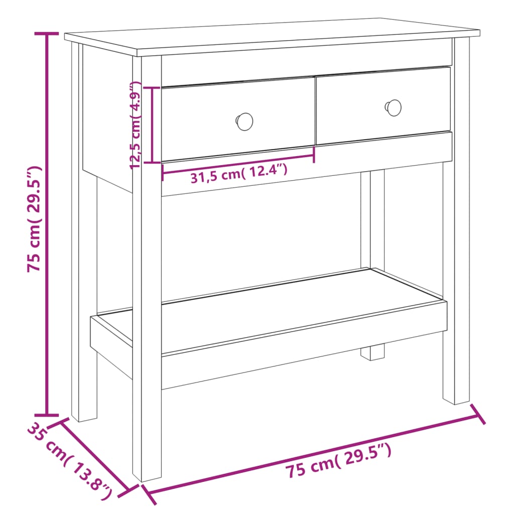 vidaXL Console Table White 75x35x75 cm Solid Wood Pine