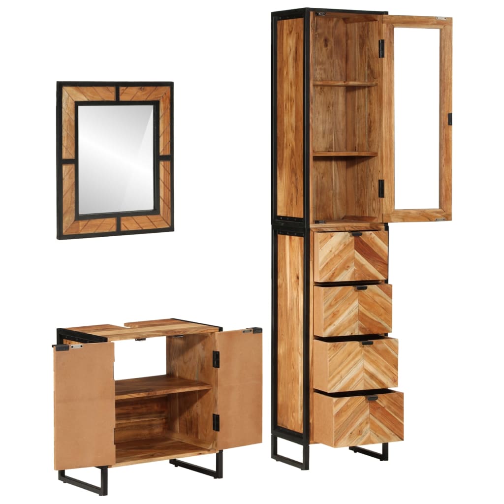 vidaXL 3 Piece Bathroom Furniture Set Iron and Solid Wood Acacia