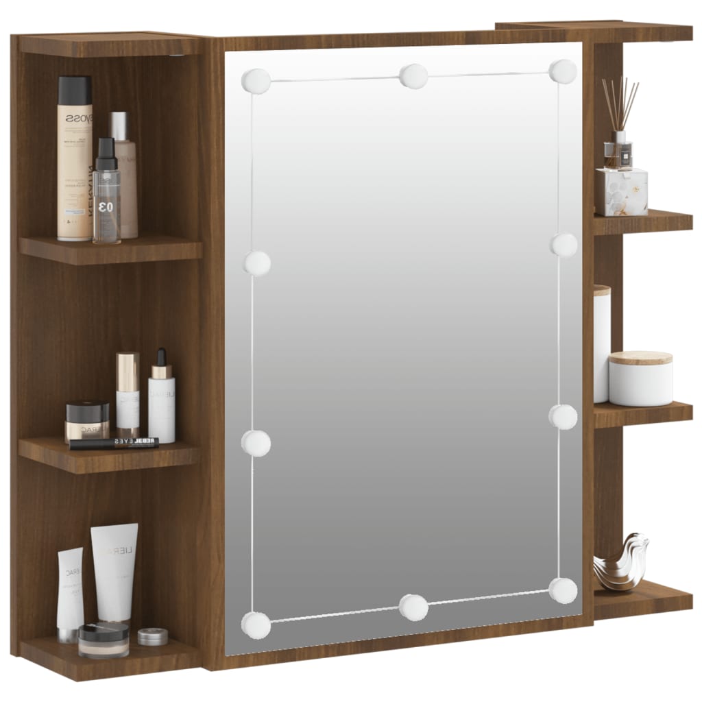 vidaXL Mirror Cabinet with LED Brown Oak 70x16.5x60 cm