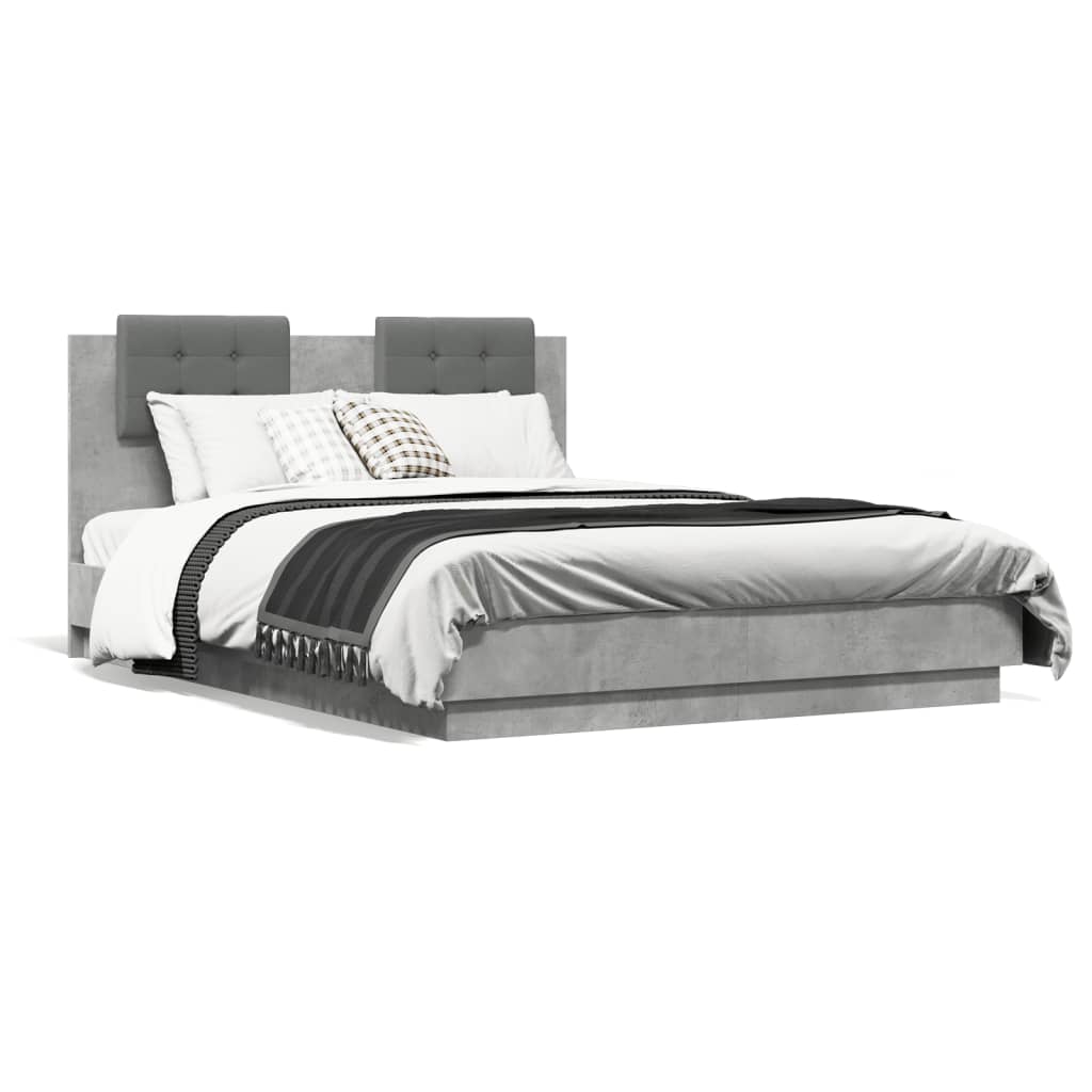 vidaXL Bed Frame with Headboard and LED Lights Concrete Grey 140x190 cm