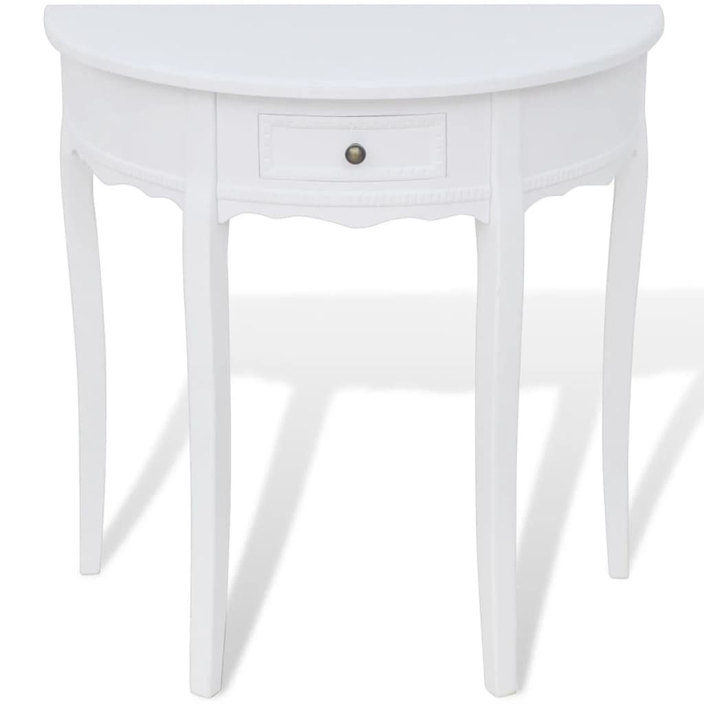 vidaXL Console Table with Drawer Half-round White