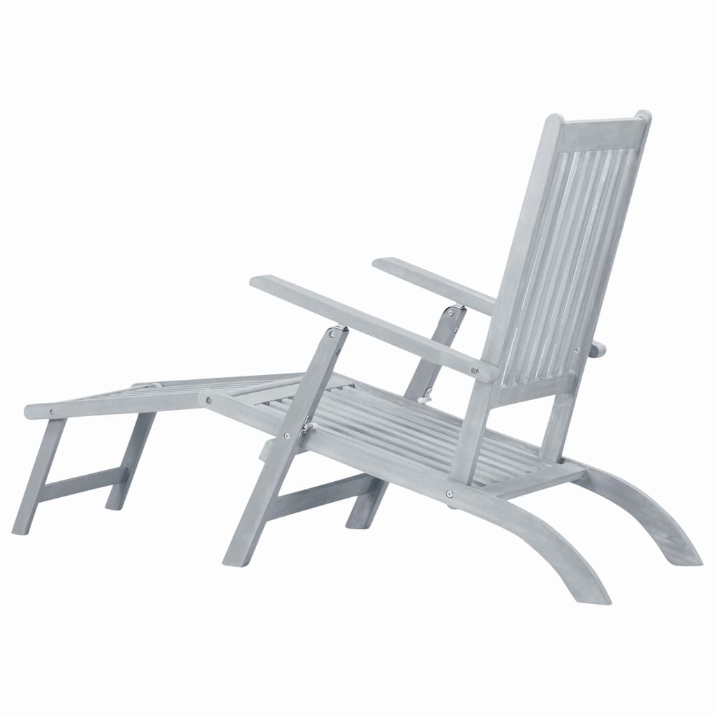 vidaXL Outdoor Deck Chair with Footrest Grey Wash Solid Acacia Wood