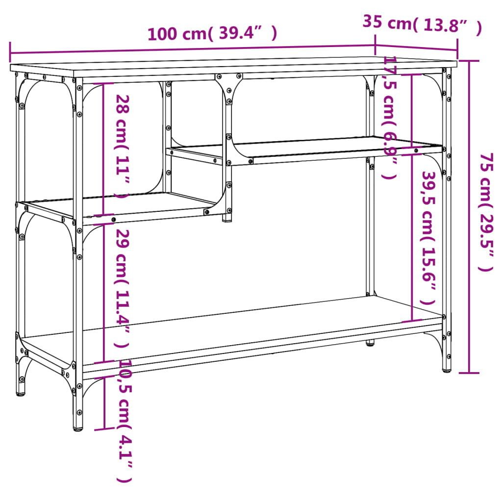 vidaXL Console Table with Shelves Sonoma Oak 100x35x75 cm