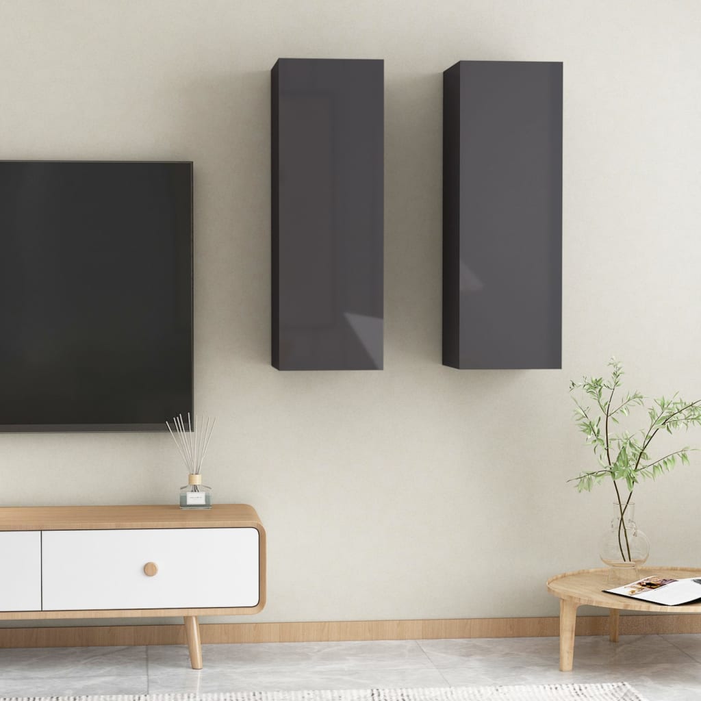 vidaXL TV Cabinets 2 pcs High Gloss Grey 30.5x30x90 cm Chipboard