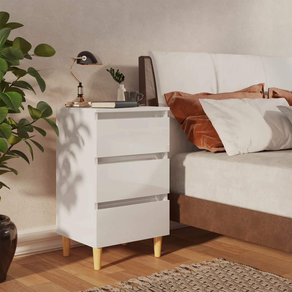 vidaXL Bed Cabinets & Wood Legs 2 pcs High Gloss White 40x35x69cm