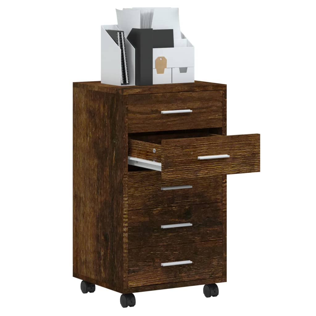vidaXL Drawer Cabinet with Castors Smoked Oak Engineered Wood