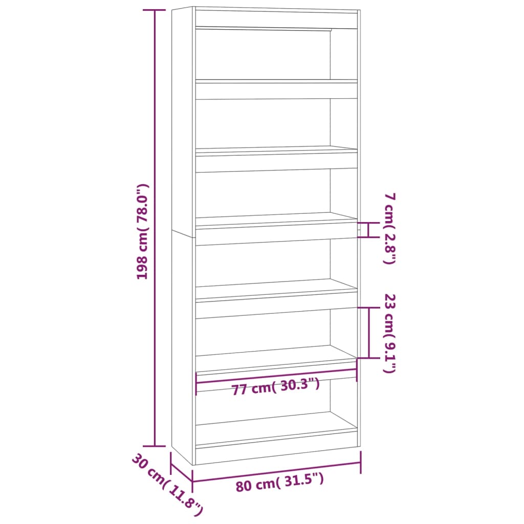 vidaXL Book Cabinet/Room Divider Smoked Oak 80x30x198 cm Engineered Wood