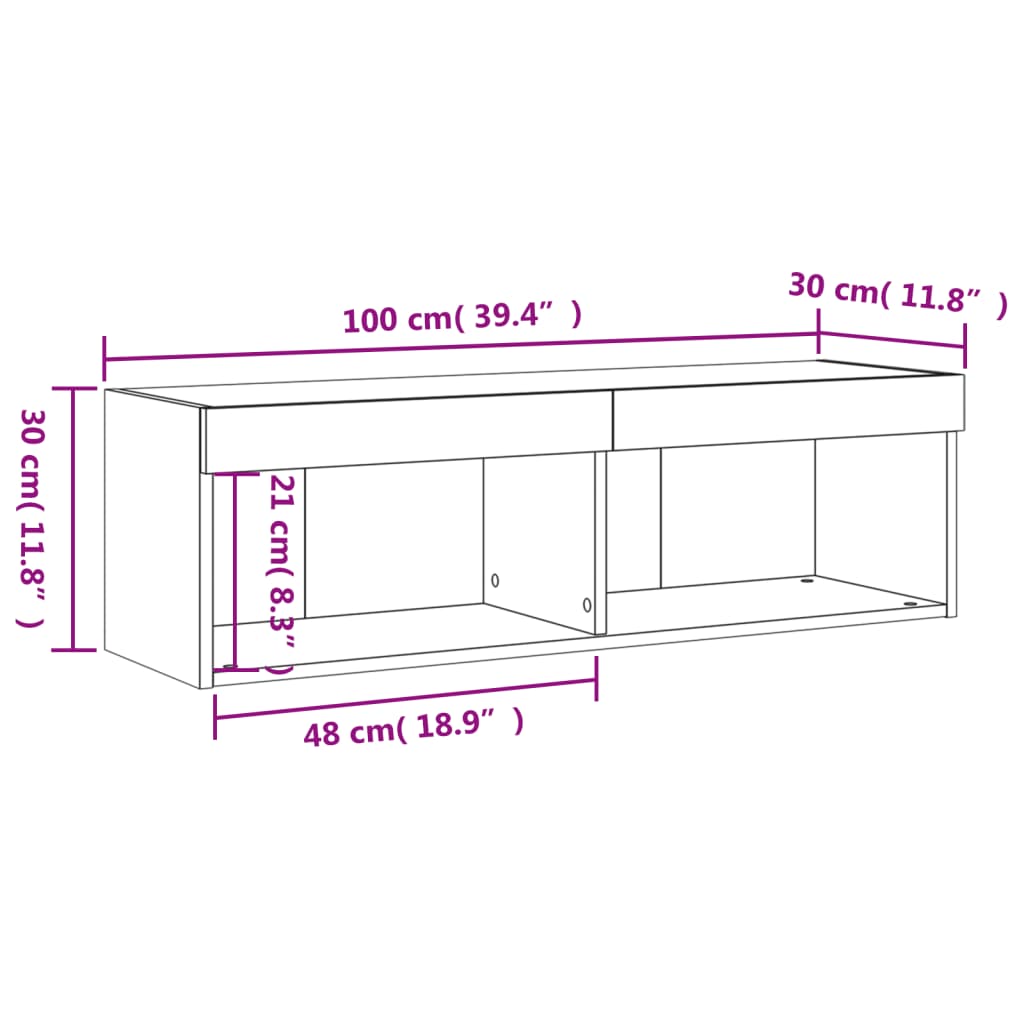 vidaXL TV Cabinet with LED Lights Sonoma Oak 100x30x30 cm