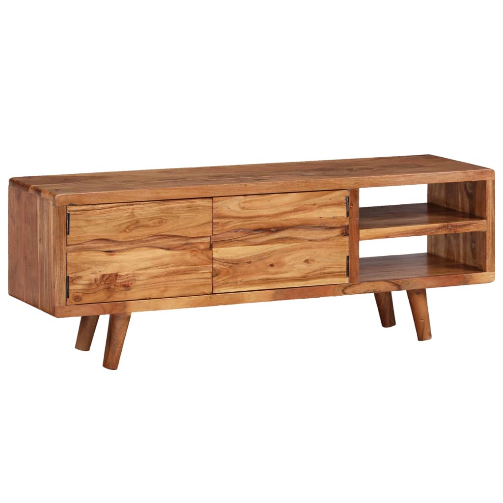 vidaXL TV Cabinet Solid Acacia Wood with Carved Doors 117x30x40 cm