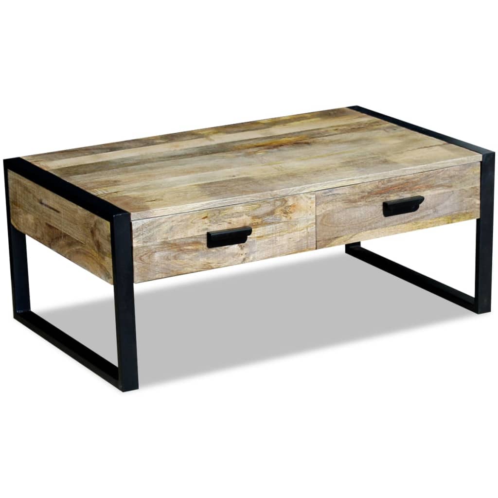 vidaXL Coffee Table with 2 Drawers Solid Mango Wood 100x60x40 cm