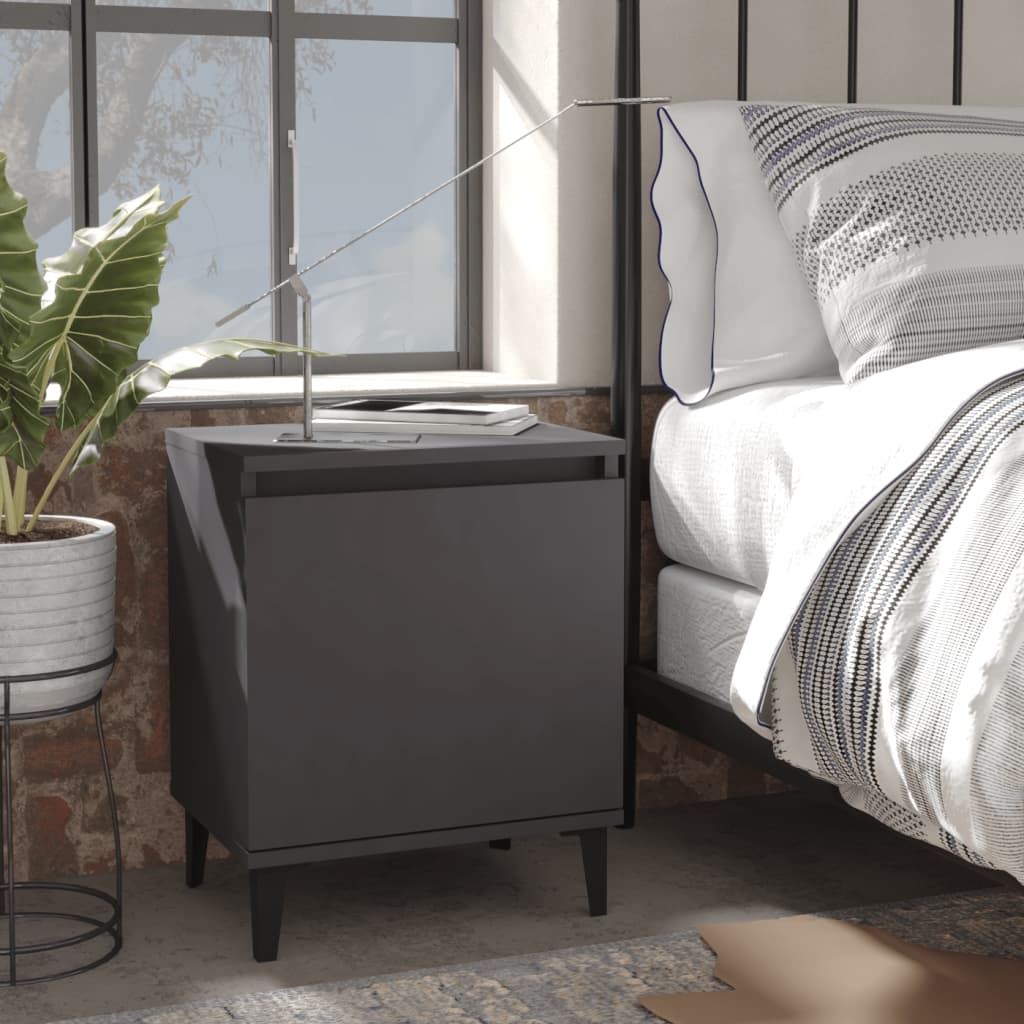 vidaXL Bed Cabinets with Metal Legs 2 pcs Grey 40x30x50 cm