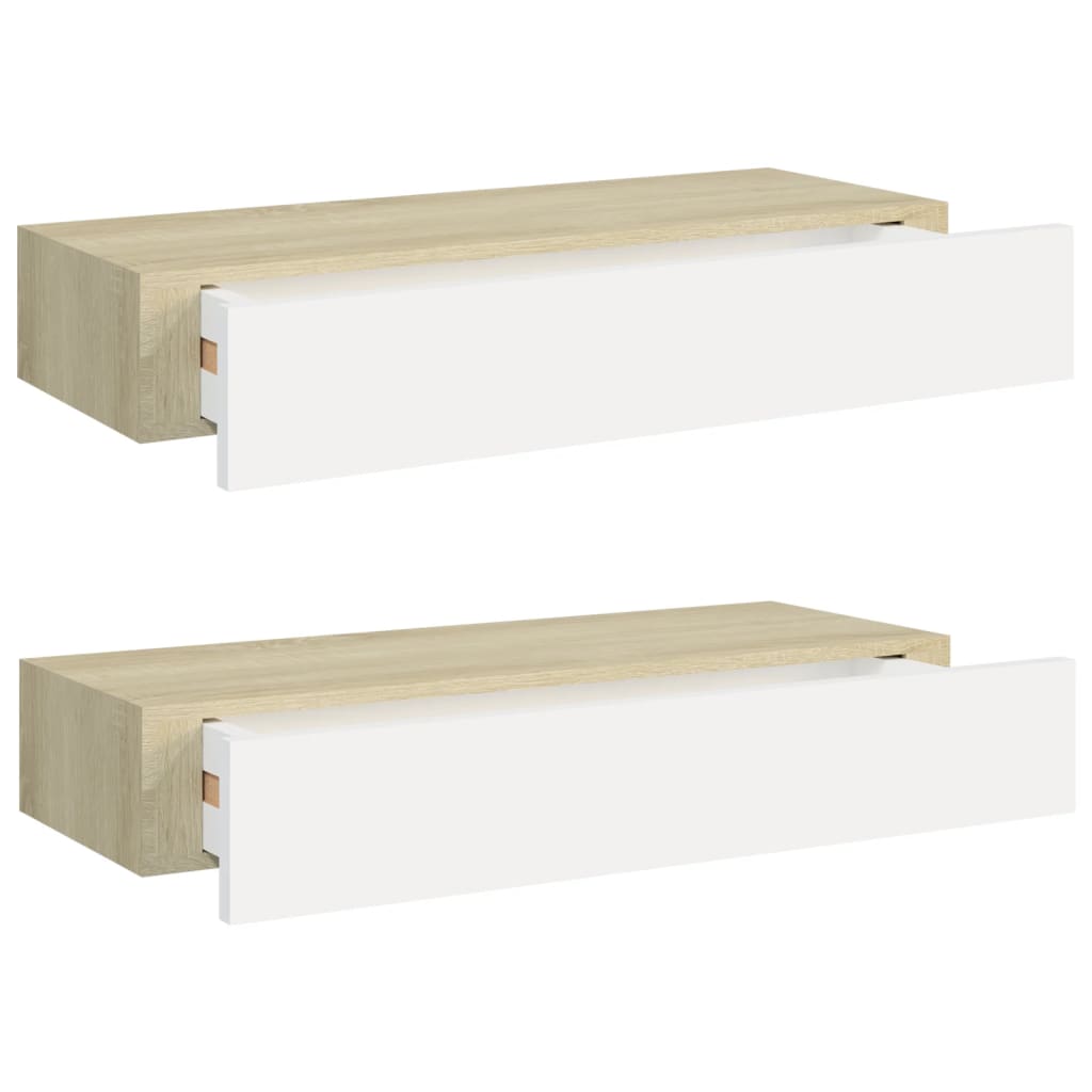 vidaXL Wall Drawer Shelves 2 pcs Oak and White 60x23.5x10cm MDF
