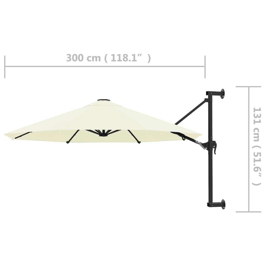 vidaXL Wall-Mounted Parasol with Metal Pole 300 cm Sand