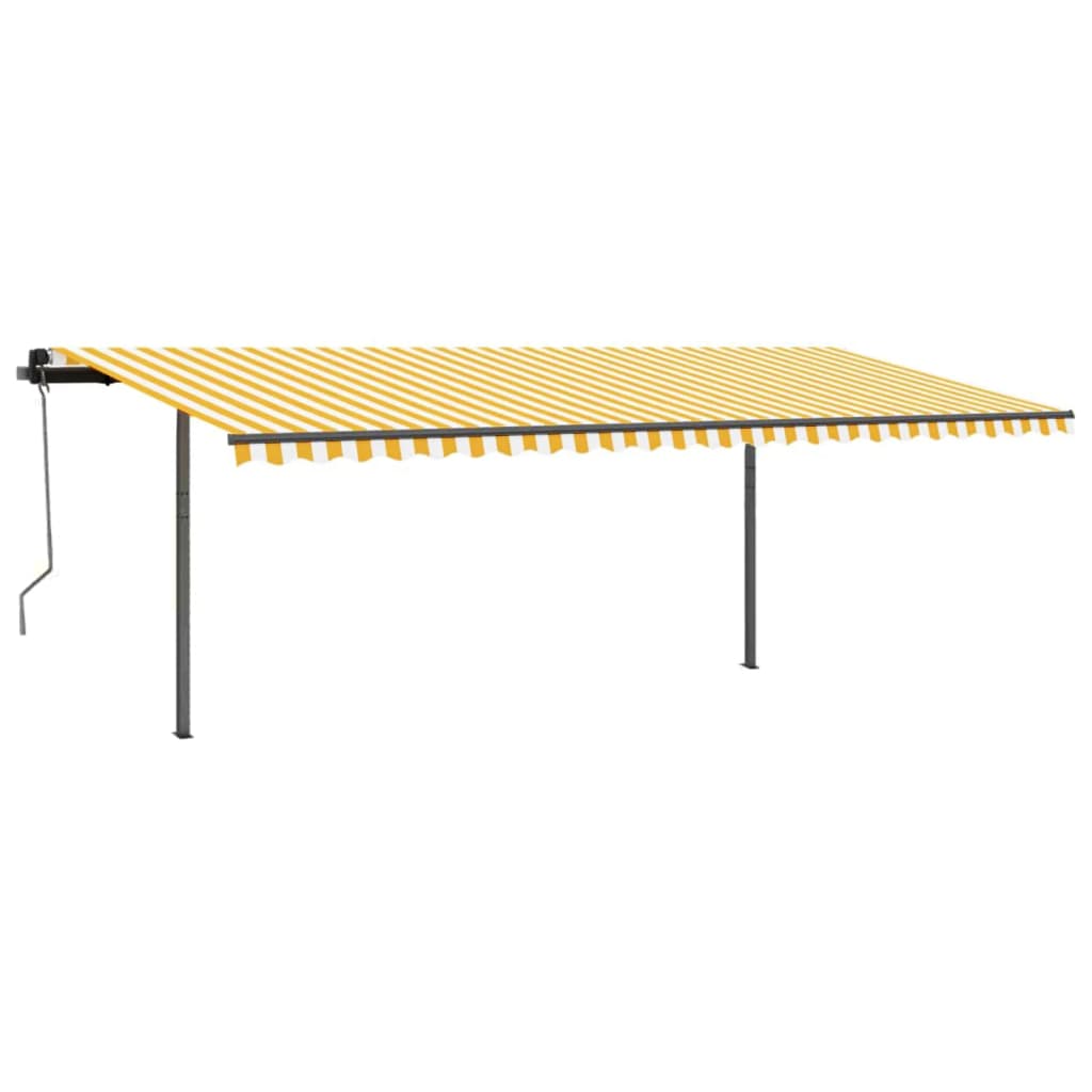 vidaXL Manual Retractable Awning with Posts 3.5x2.5 m Yellow & White