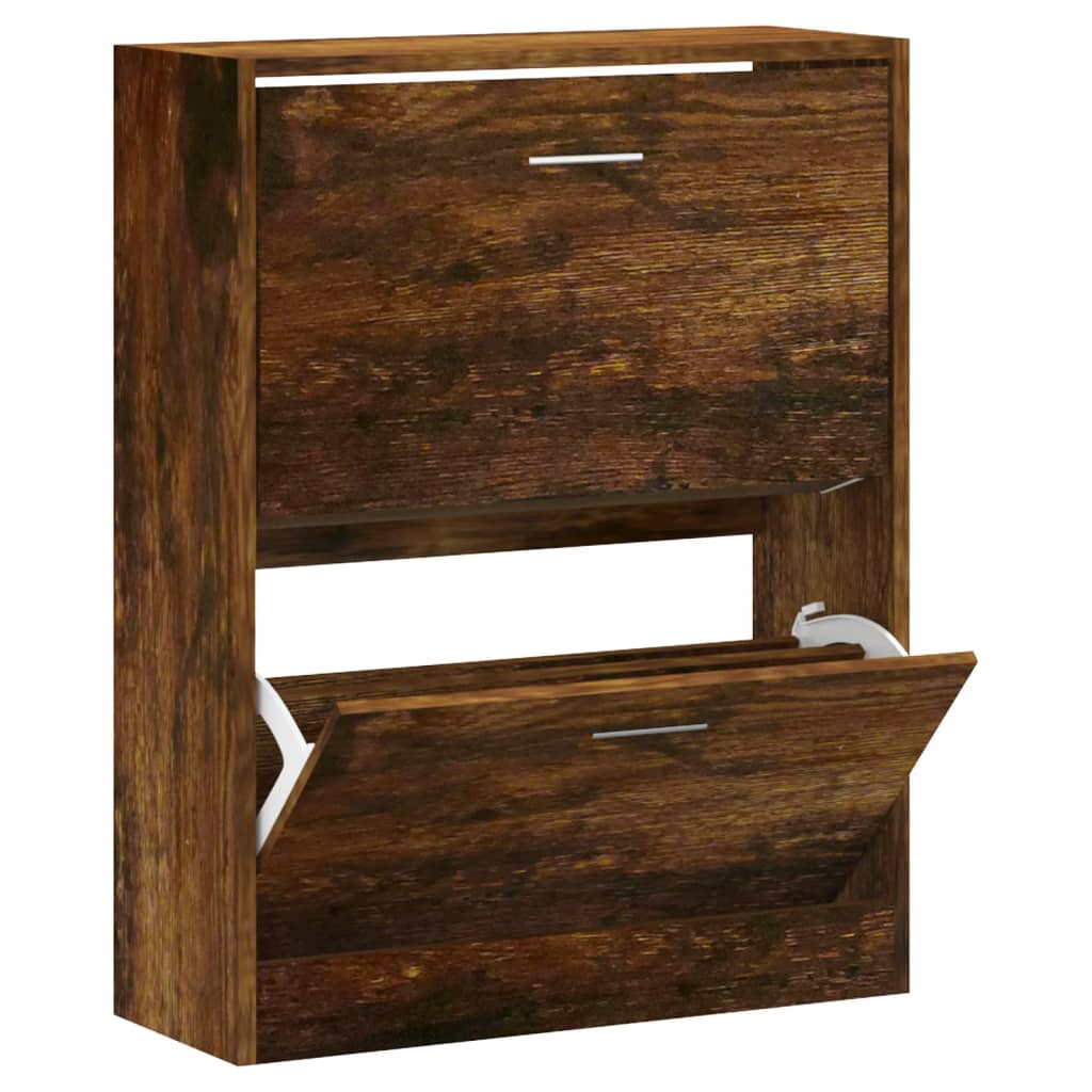 vidaXL Shoe Cabinet Smoked Oak 63x24x81 cm Engineered Wood