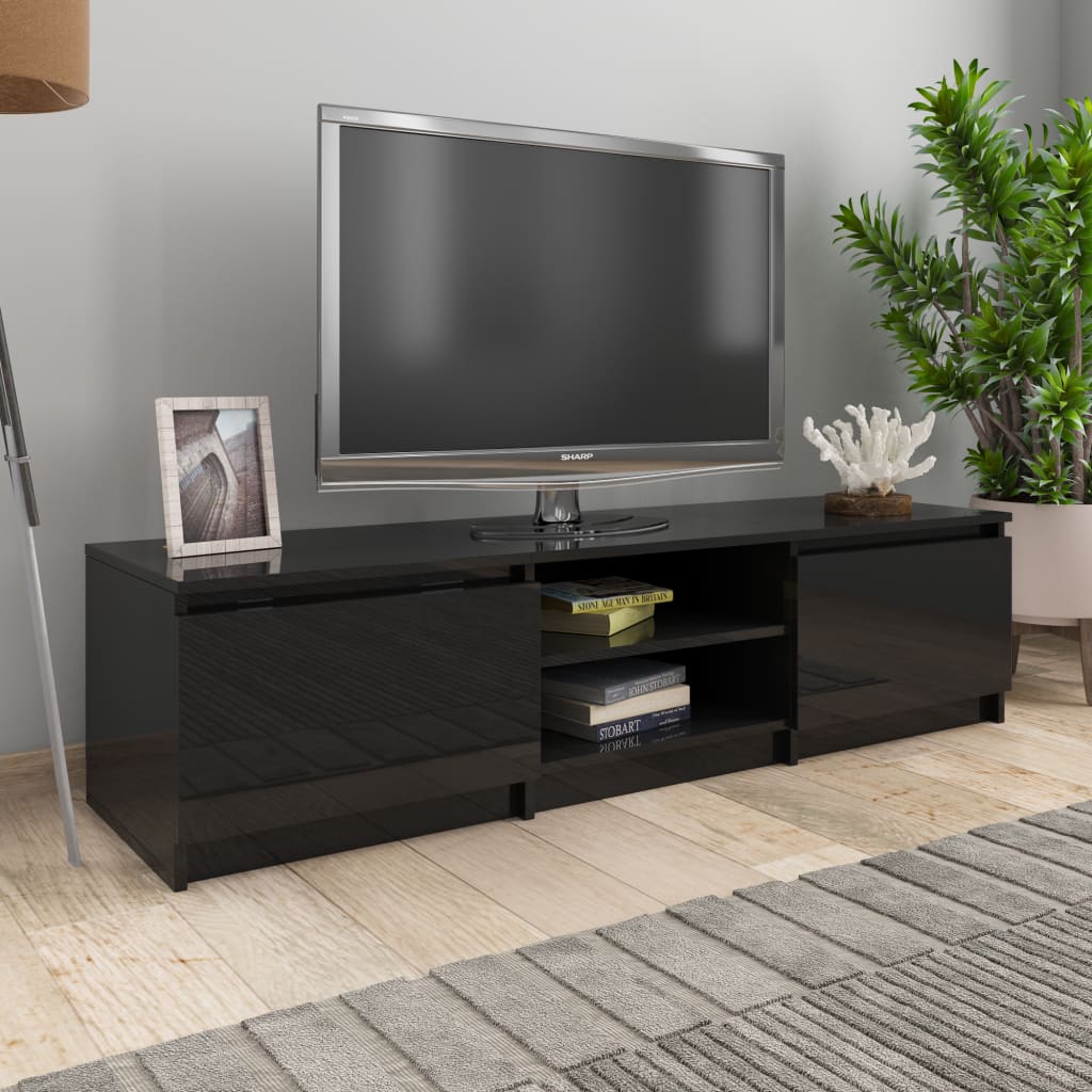 vidaXL TV Cabinet High Gloss Black 140x40x35.5 cm Engineered Wood