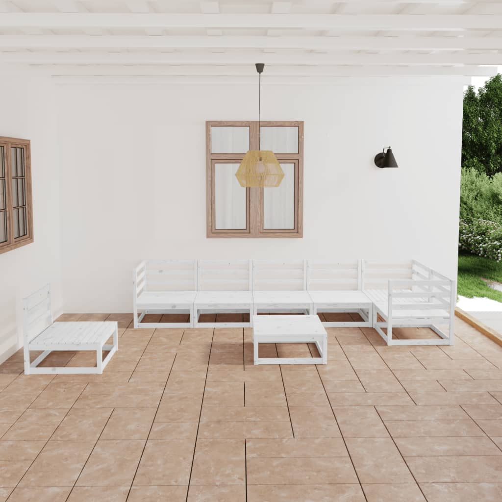 vidaXL 8 Piece Garden Lounge Set White Solid Wood Pine