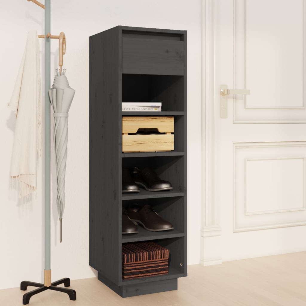 vidaXL Shoe Cabinet Grey 30x34x105 cm Solid Wood Pine