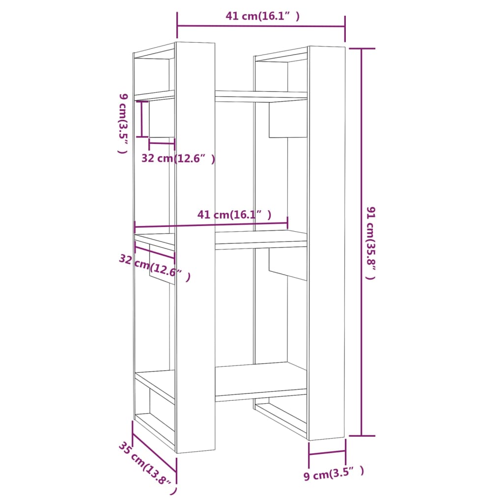 vidaXL Book Cabinet/Room Divider White 41x35x91 cm Solid Wood Pine