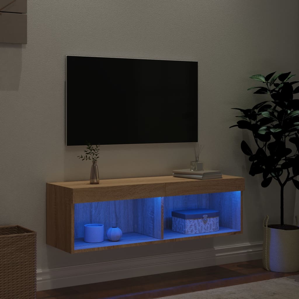 vidaXL TV Cabinet with LED Lights Sonoma Oak 100x30x30 cm