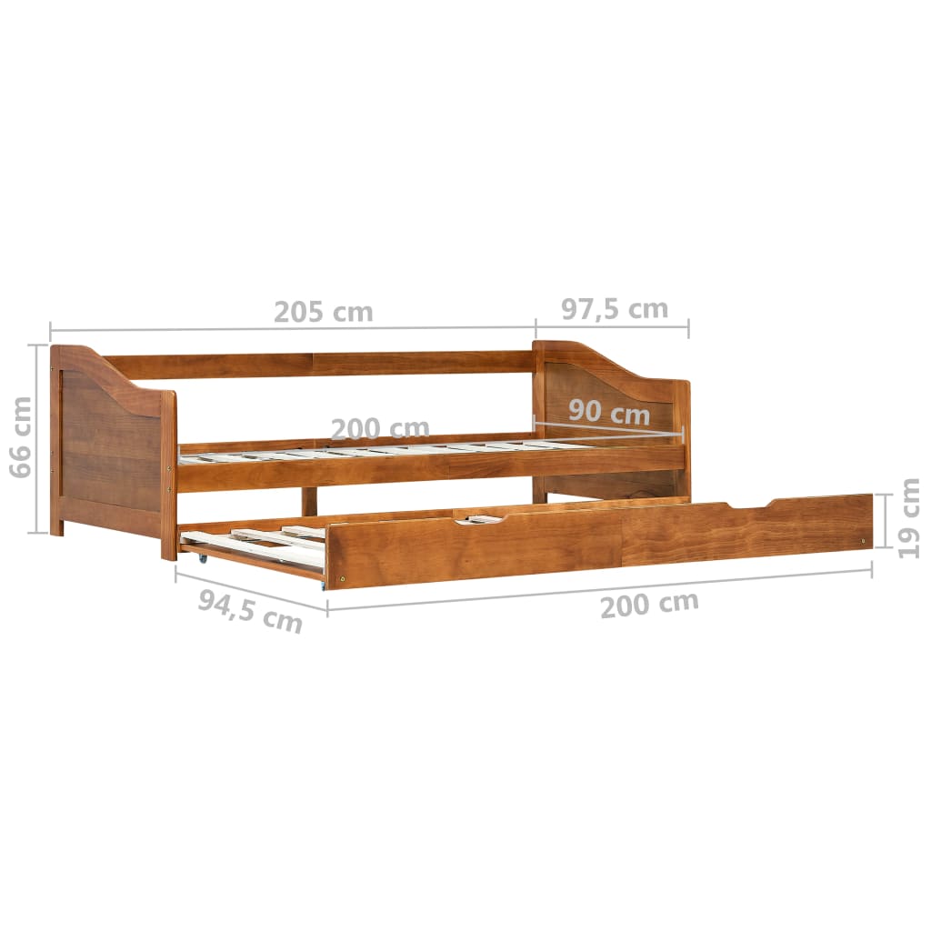 vidaXL Pull-out Sofa Bed Frame Honey Brown Pinewood 90x200 cm