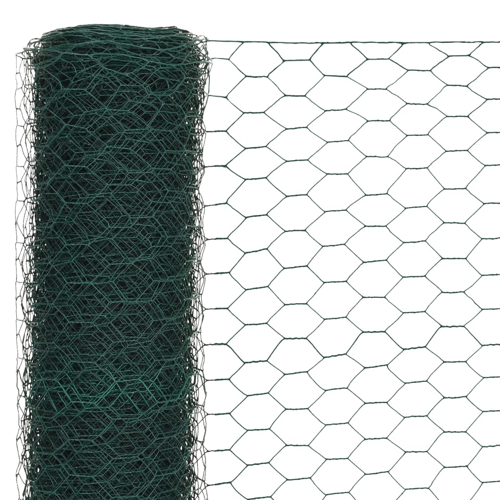 vidaXL Chicken Wire Fence Steel with PVC Coating 25x1.5 m Green