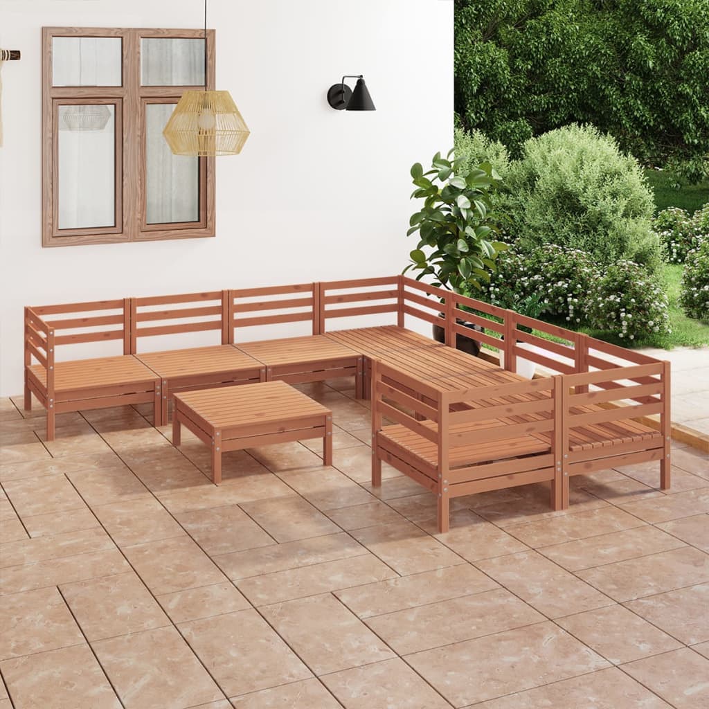 vidaXL 9 Piece Garden Lounge Set Honey Brown Solid Wood Pine